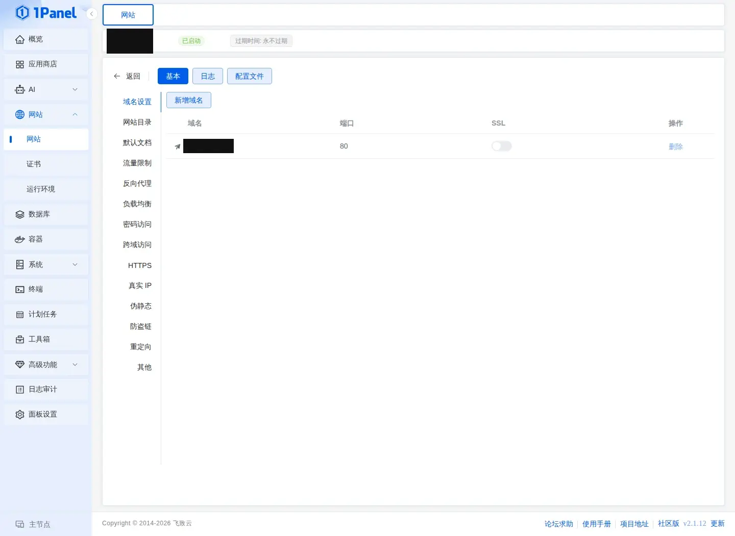 进入网站配置页面